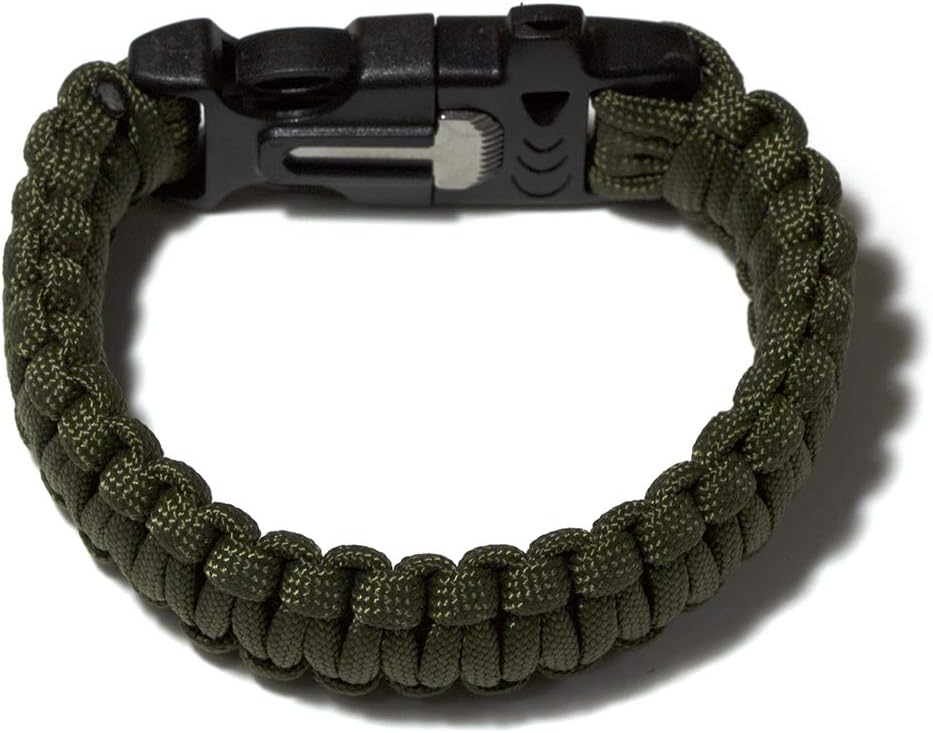 Pack of two survival wrist band Paracord, whistle gear, flint fire starter, scraper kits outdoor (black & army green.) Style 1