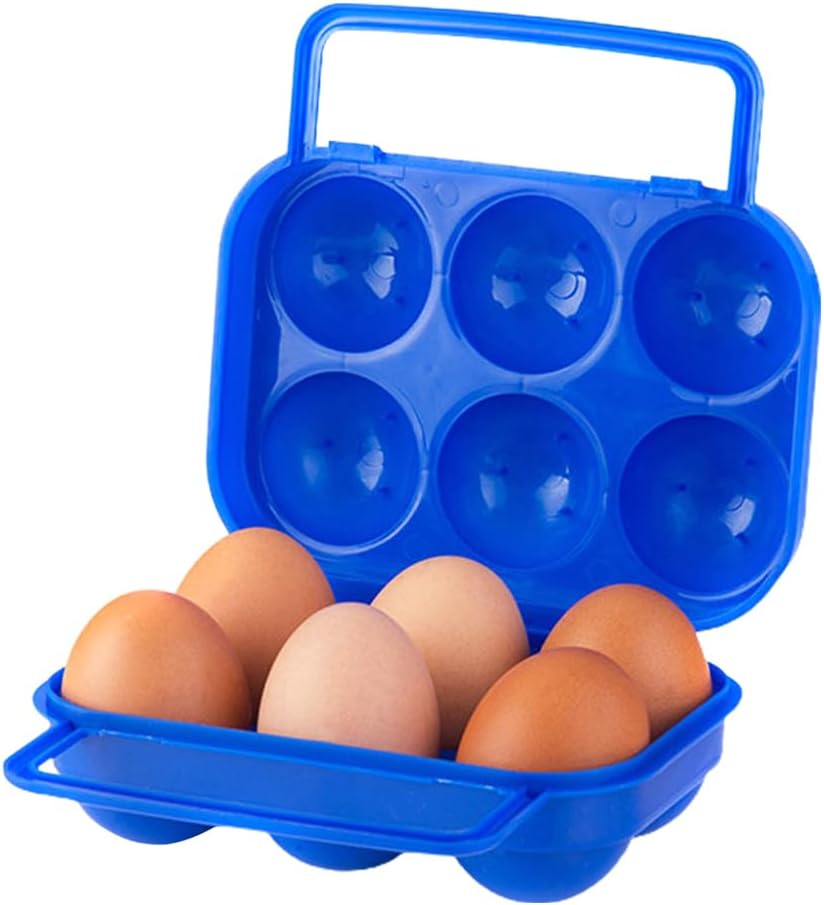 PANYTOW Portable Folding Plastic Egg Carrier Holder Storage Container for 6 Eggs - Blue